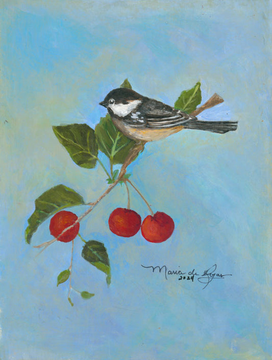 Chickadee with Cherries - Maria de Rojas