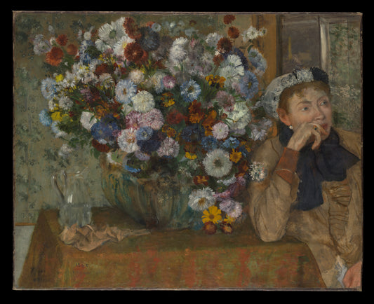 A Woman Seated Beside a Vase of Flowers - Edgar Degas