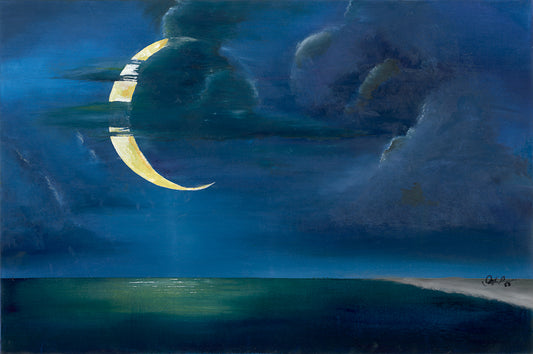 Crescent moon, blue sky, night sky
