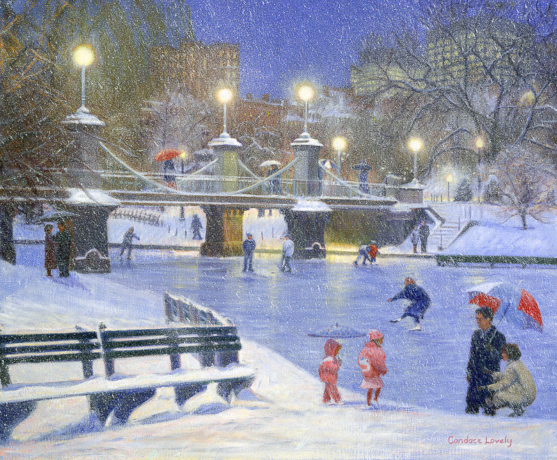 winter, snow, boston, bridge, park, skating