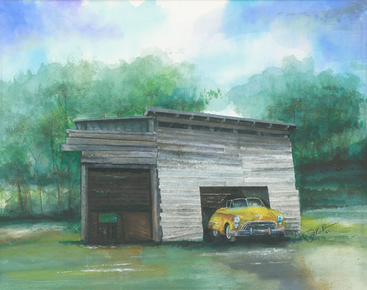 Classic car, tobacco barn,