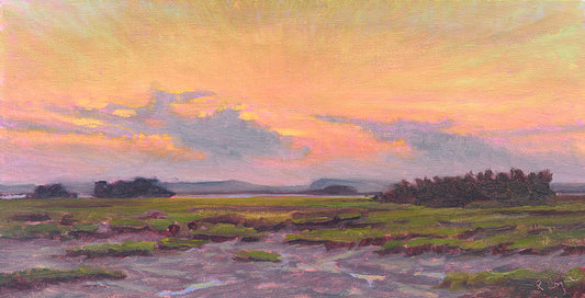 pink orange yellow sunrise painting