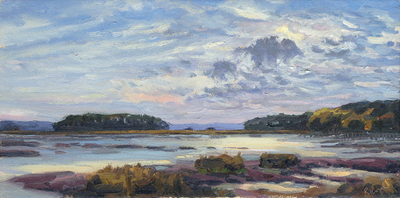 Stormy sky painting, blues and purples, colorful painting