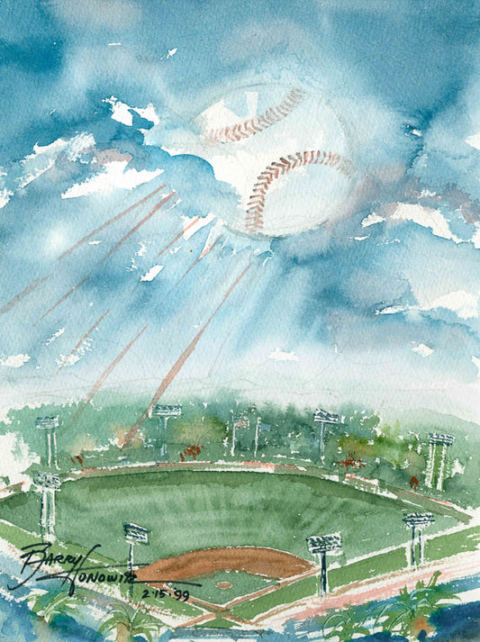 Baseball Dream watercolor painting by Lowcountry artist Barry Honowitz, baseball,
