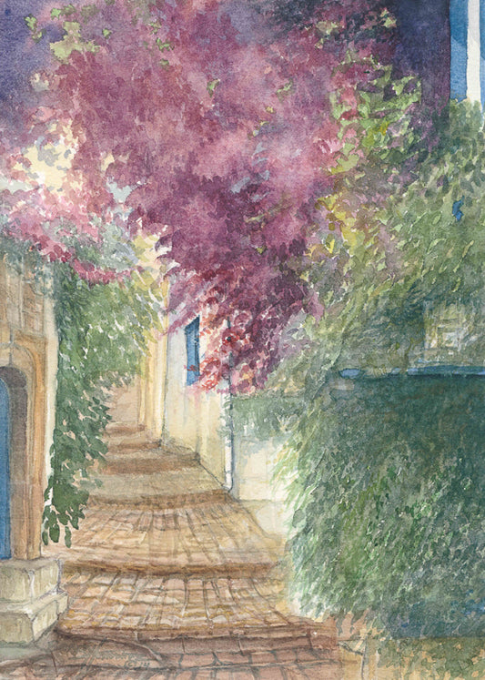 walkway with flowers painting Mediterranean