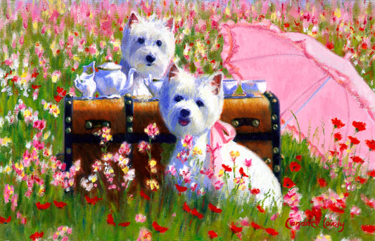 westies, dogs, flowers, Candace Lovely