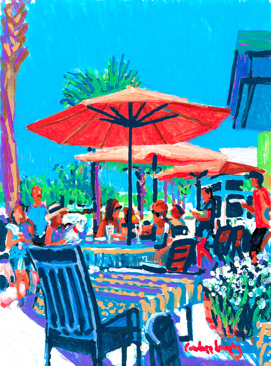 French Bakery, outdoor cafe, bright color painting