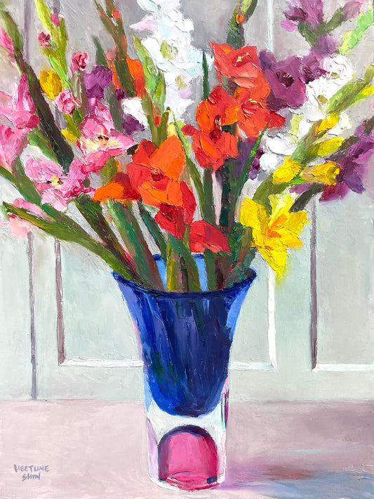 Gladioluses in Blue Vase - HeeJune Shin