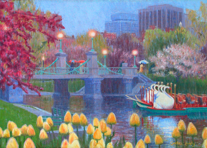 Boston, Swan Boat, spring, garden, colorful painting