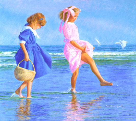 Children, Beach, Skipping children, girls, sisters