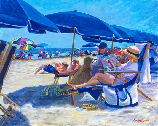 Hilton Head, Blue Beach Umbrellas, Summer, bright color painting