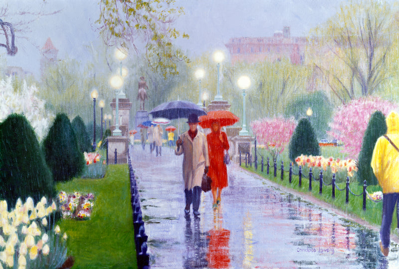 rainy day, umbrellas, couple, colorful painting