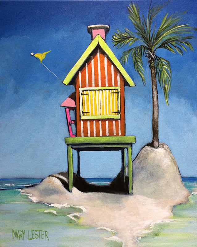 beach house colorful painting, whimsical