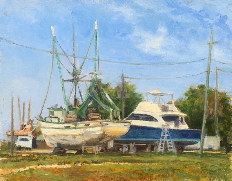 Boats in storage painting
