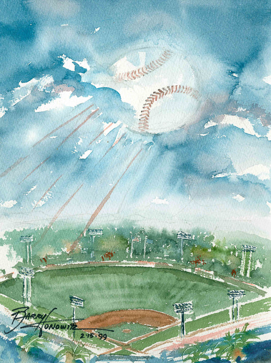 Baseball Dream watercolor painting by Lowcountry artist Barry Honowitz, baseball, 