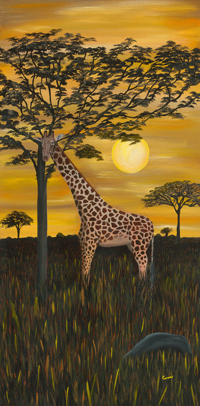 Giraffe, Sahara, tall vertical painting