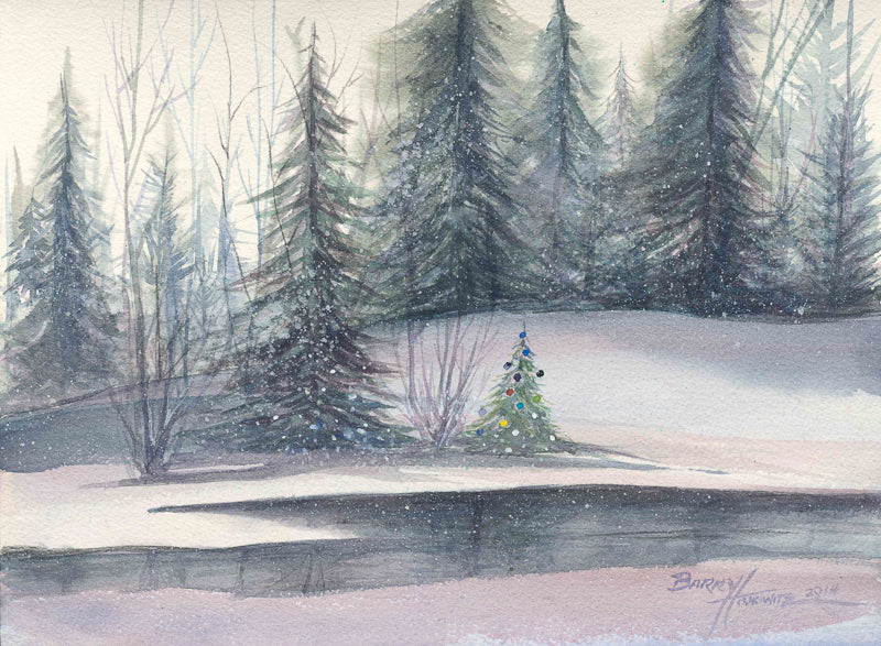 Christmas Tree snow scene painting 