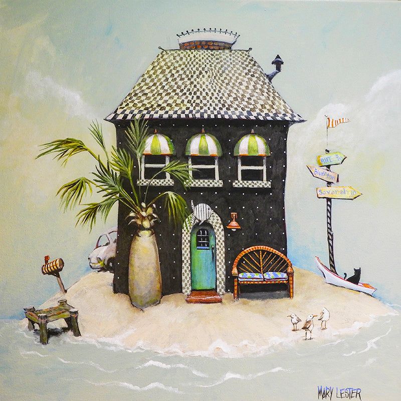 whimsical painting of a house on an Island, Savannah, Bluffton, Hilton Head
