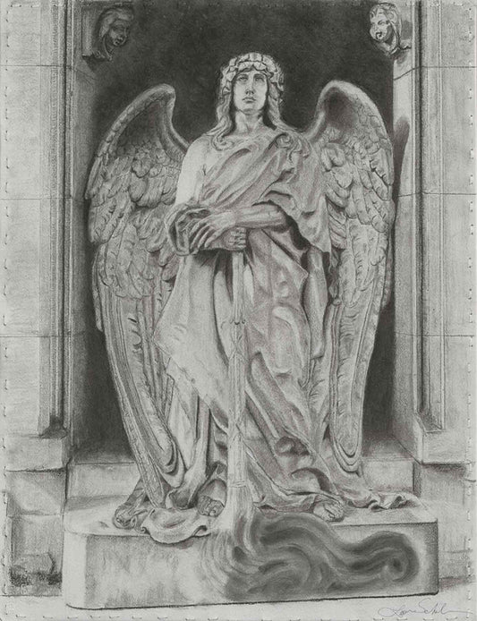 pencil drawing of angel statue