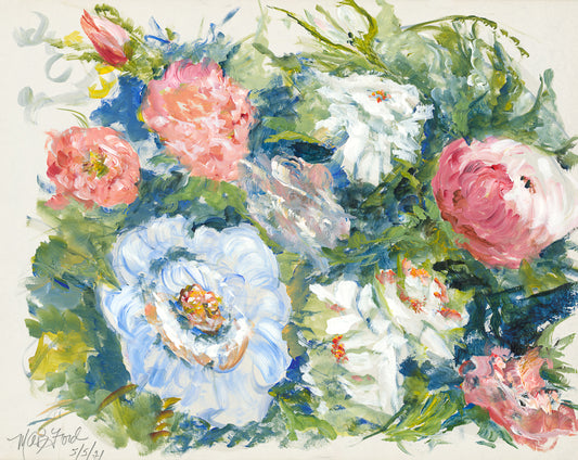 Flowers, pink blue painting