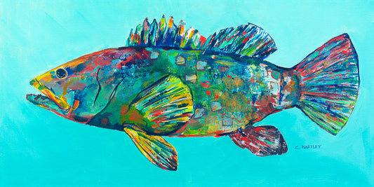 Bright color fish painting blue green