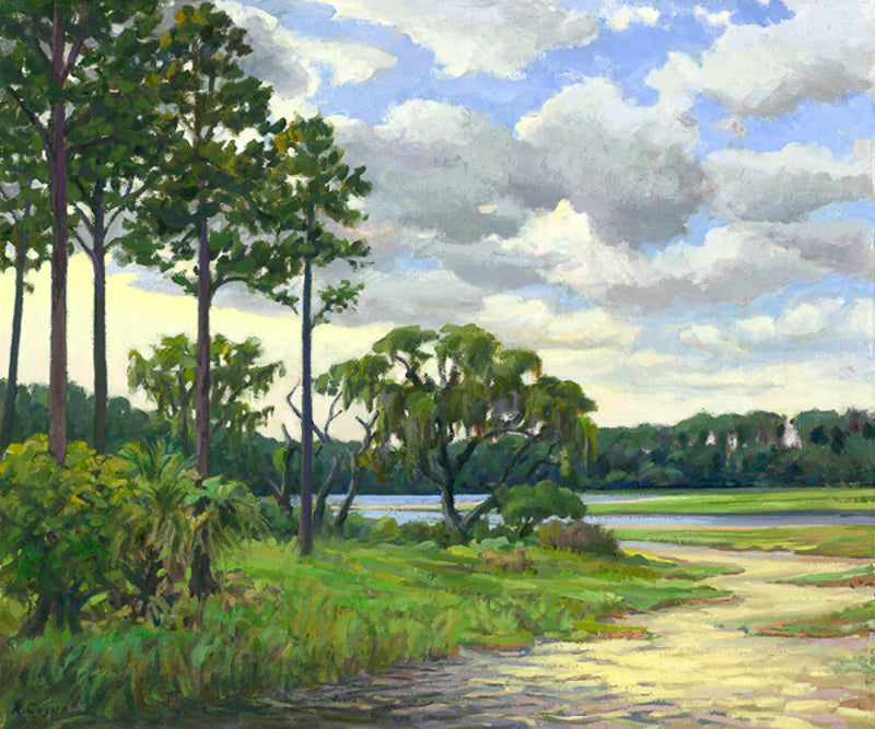 Marsh painting with trees and spanish moss