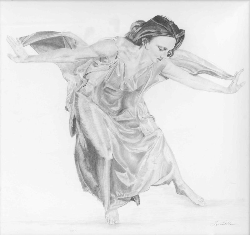 pencil drawing of woman in dress