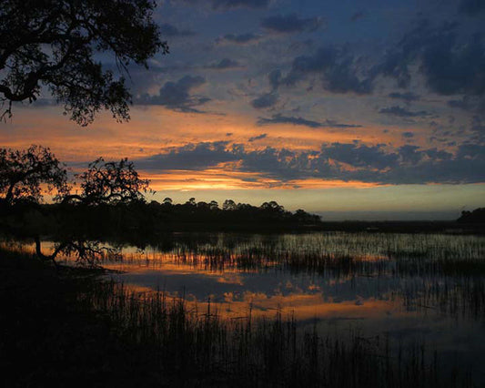 marsh sunset orange and blue photograph