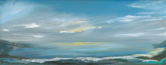 Sea, waves, coastal decor, long horizontal painting, blue painting