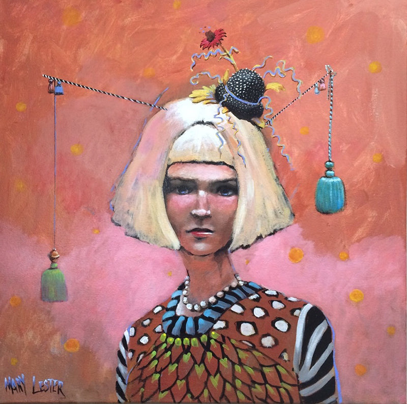whimsical painting of woman with a hat