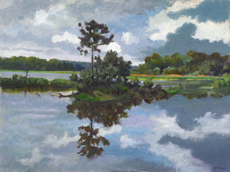 Blue green marsh painting