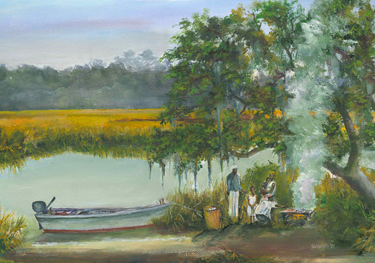 picnic on the river painting