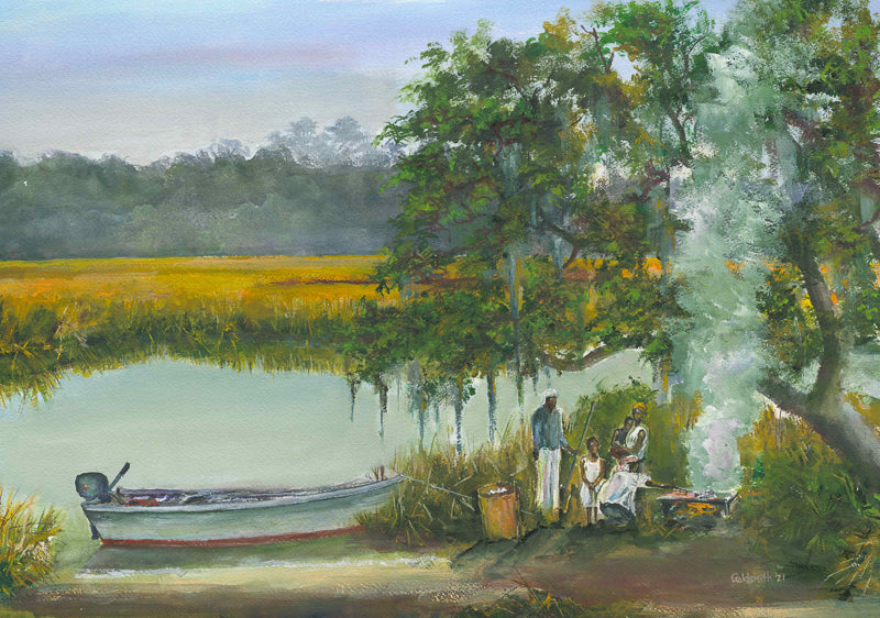 picnic on the river painting