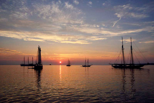 sunset, sailboats photograph