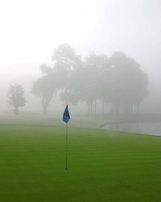 golf course fog flag photograph
