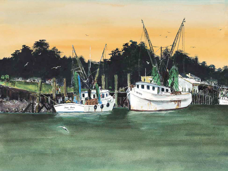 shrimp boats watercolor painting